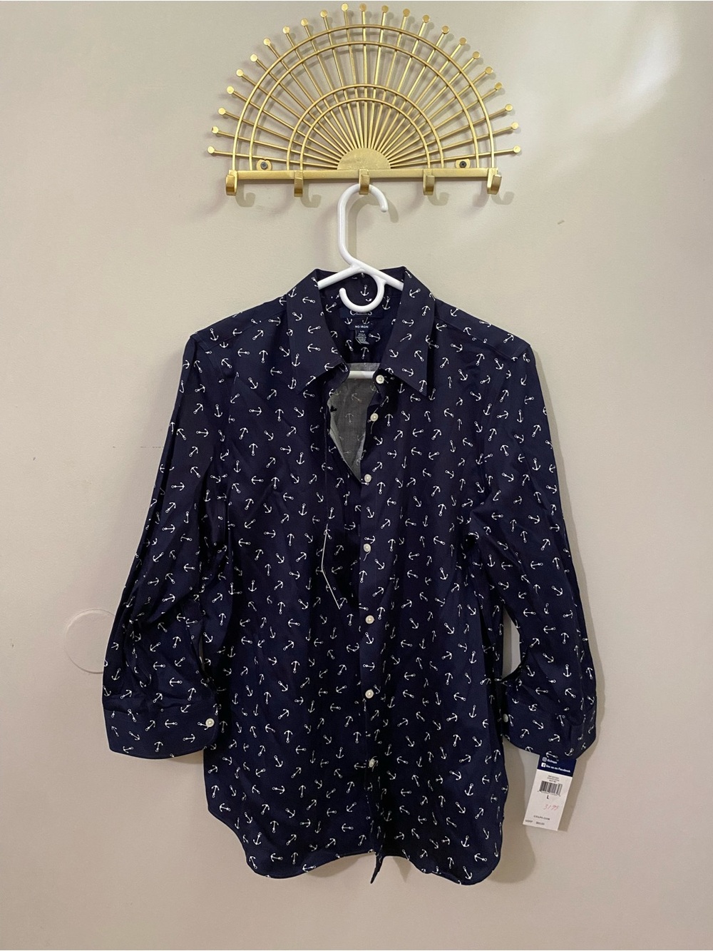 Chaps Navy Shirt with White Anchor Print